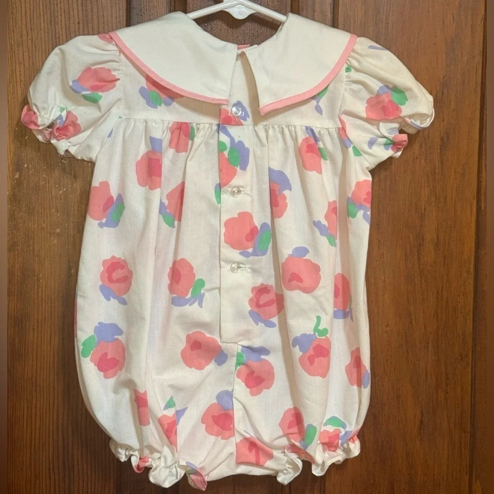 Vintage Floral Bubble Romper with Peter Pan Collar Size 6-9 Months